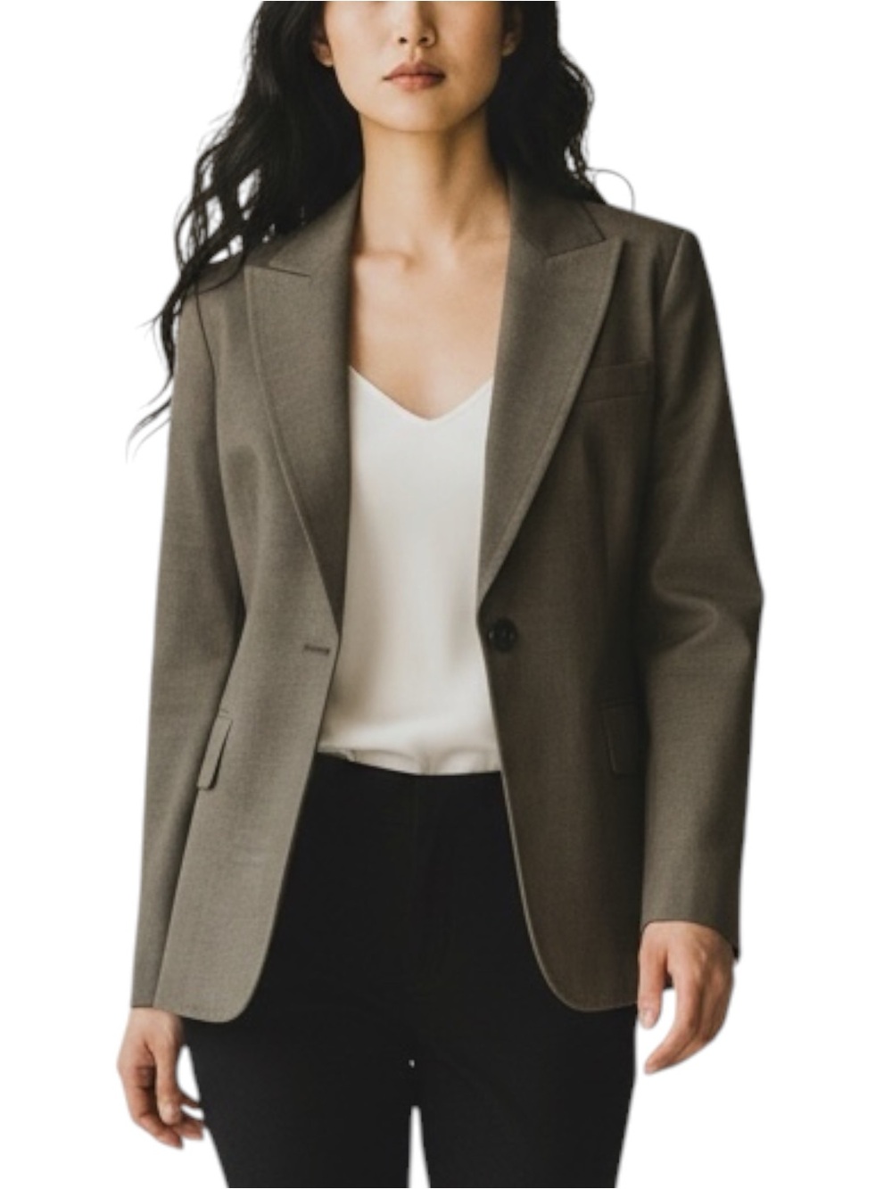 Anne Klein Taupe Smooth Wool Blazer Size 6 Academia Career OfficeCore